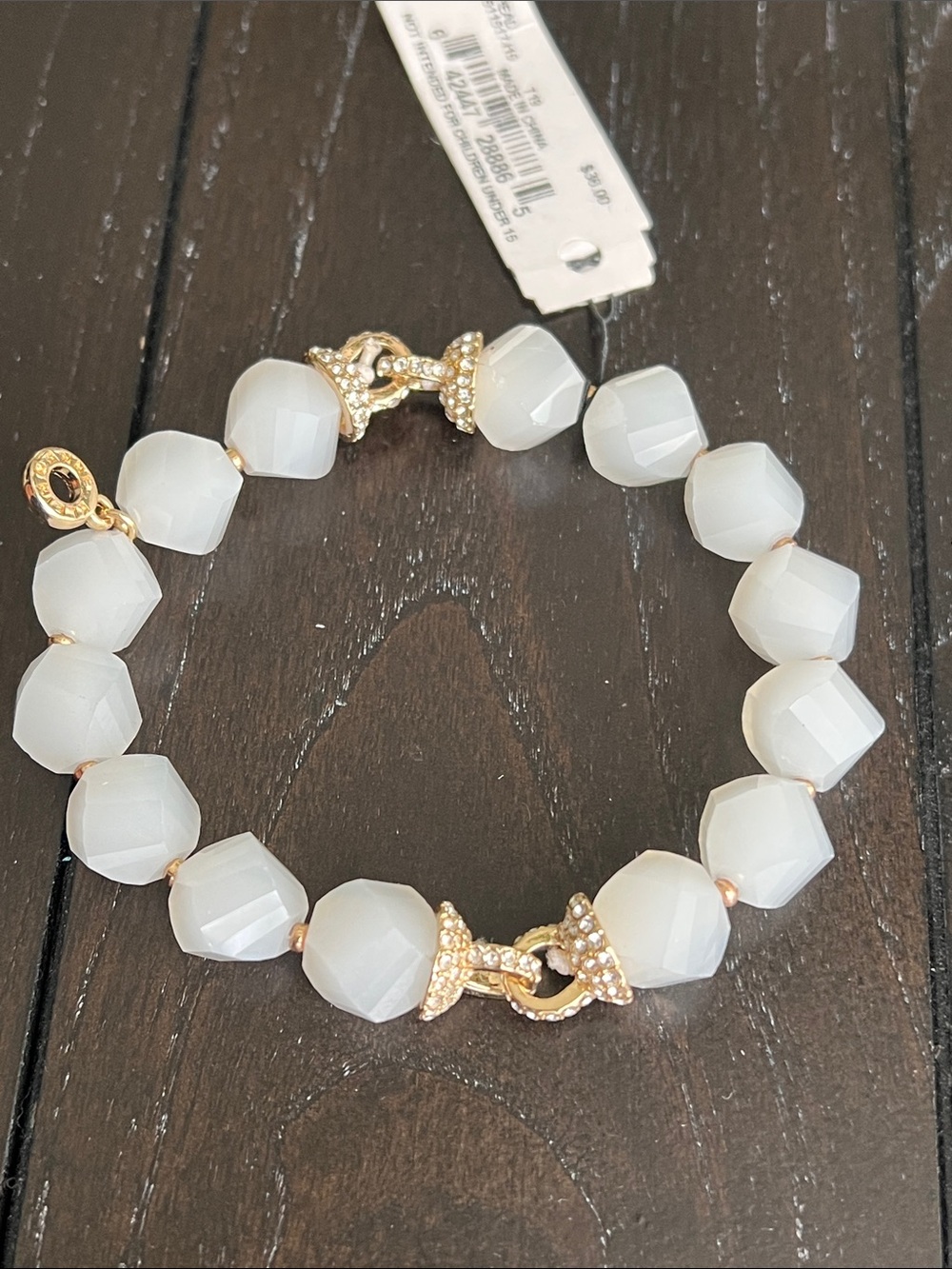 Anne Klein Gold-Tone & Milky White Faceted Bead Bracelet with Crystal Links